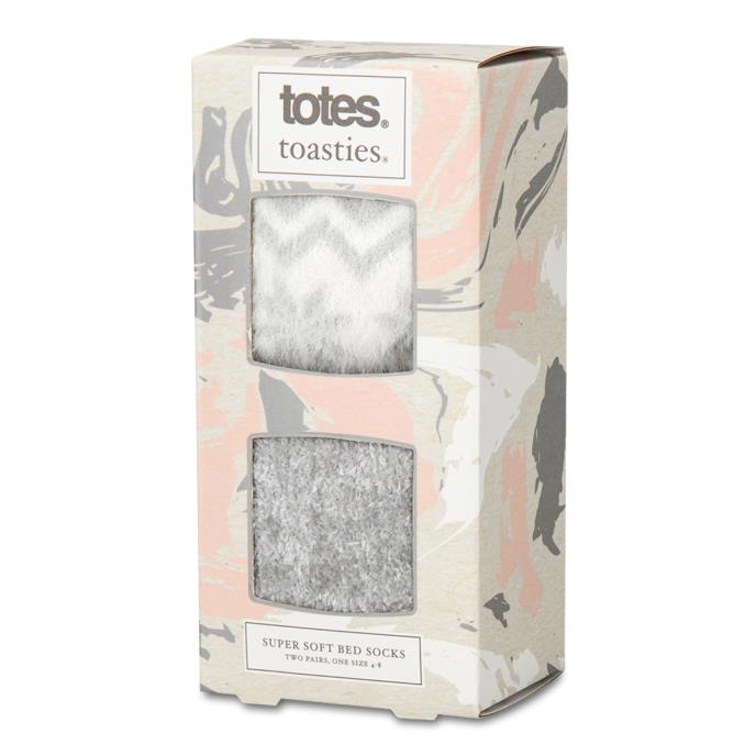 totes toasties® Ladies Fair Isle & Chenille Supersoft Bed Socks (Twin Pack) Grey / Fair Isle Extra Image 1